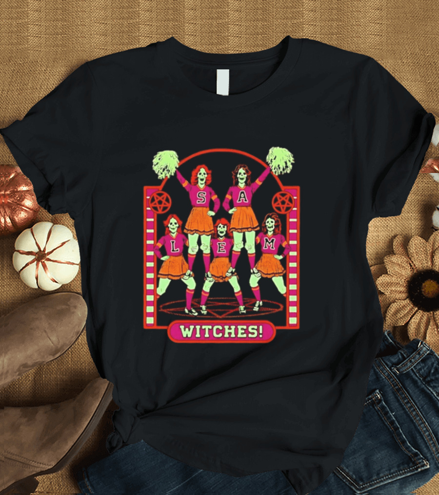 Salem Witches Cheerleader Skeletons Pentagram Halloween 2026 T-Shirt
