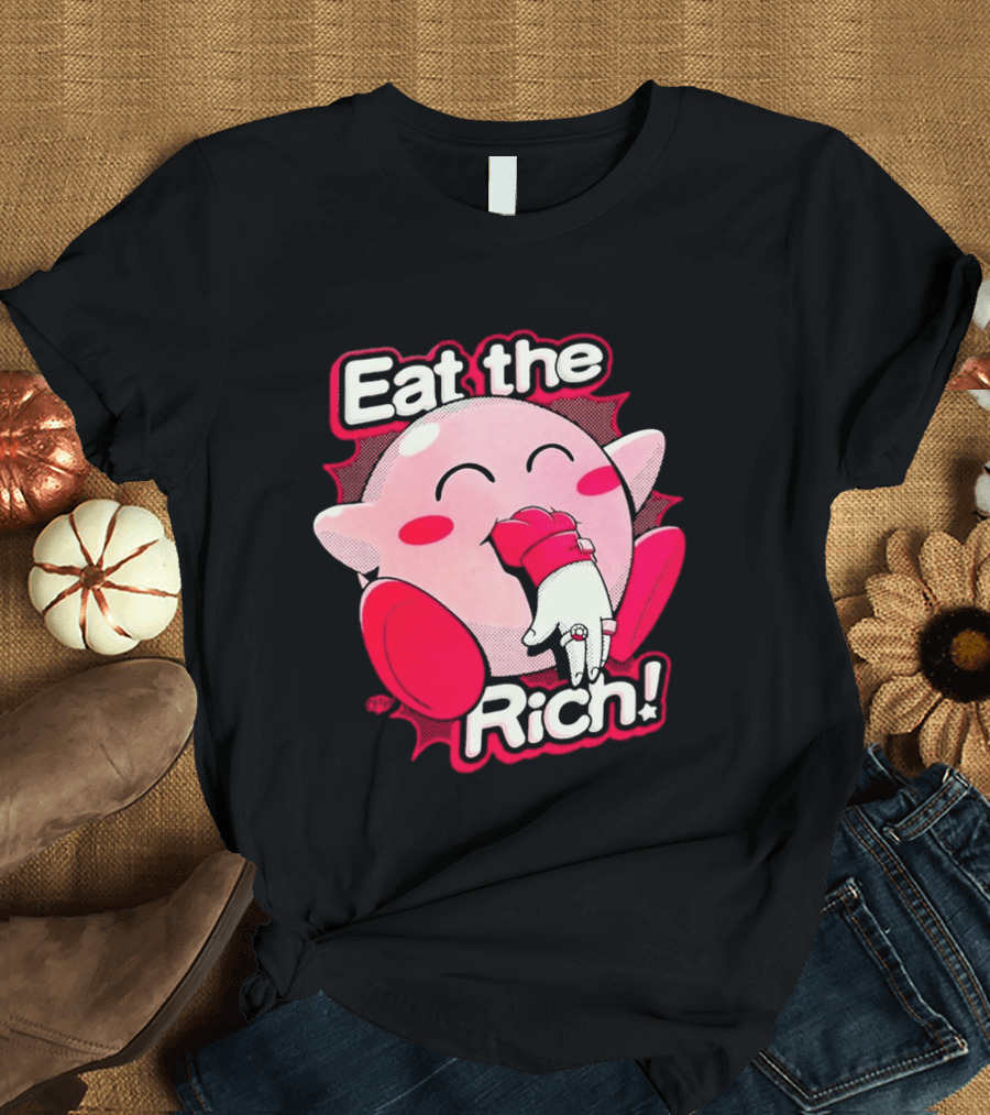 Eat The Rich Pink Character Eating Playful T-Shirt