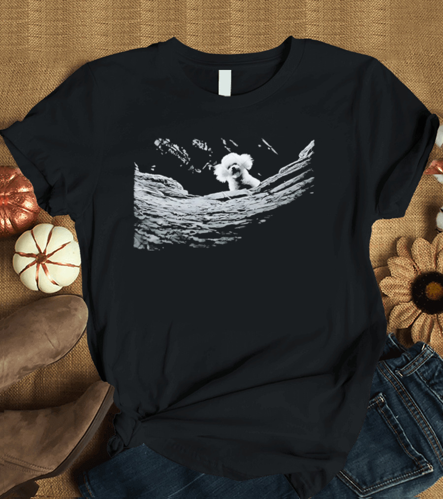 Nature Inspired Fluffy Dog Peeking In Artistic Brush Strokes T-Shirt