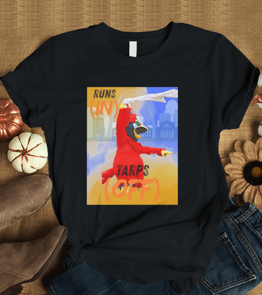 Fredbird Runs In Tarps Off St. Louis Skyline T-Shirt