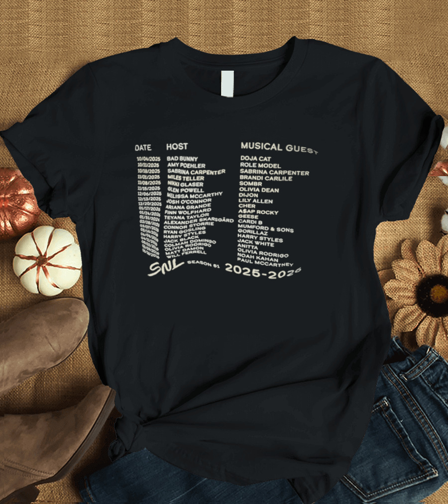 SNL Season 51 2025 2026 Fictional Hosts Musical Guests Lineup T-Shirt