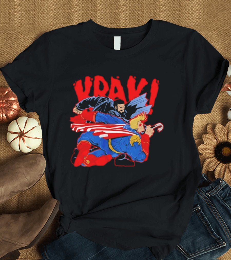 Billy Butcher Punching Homelander VRAK Comic Style Showdown T-Shirt