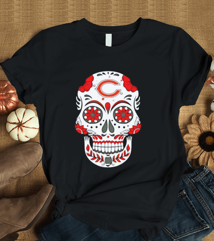 Chicago Bears Dia De Los Muertos Sugar Skull C T-Shirt