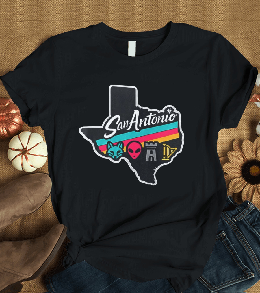 San Antonio Texas Fox Alien Castle Harp Spurs T-Shirt