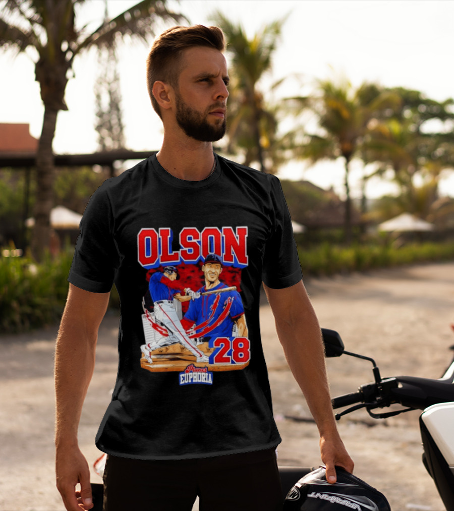 Matt Olson 28 Planet Euphoria Braves Baseball Comic Swing T-Shirt