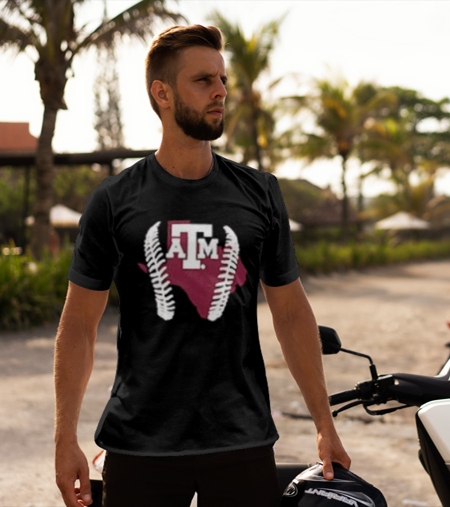 Texas A&M Aggies 2026 Baseball Icon With State Silhouette And Stitching T-Shirt