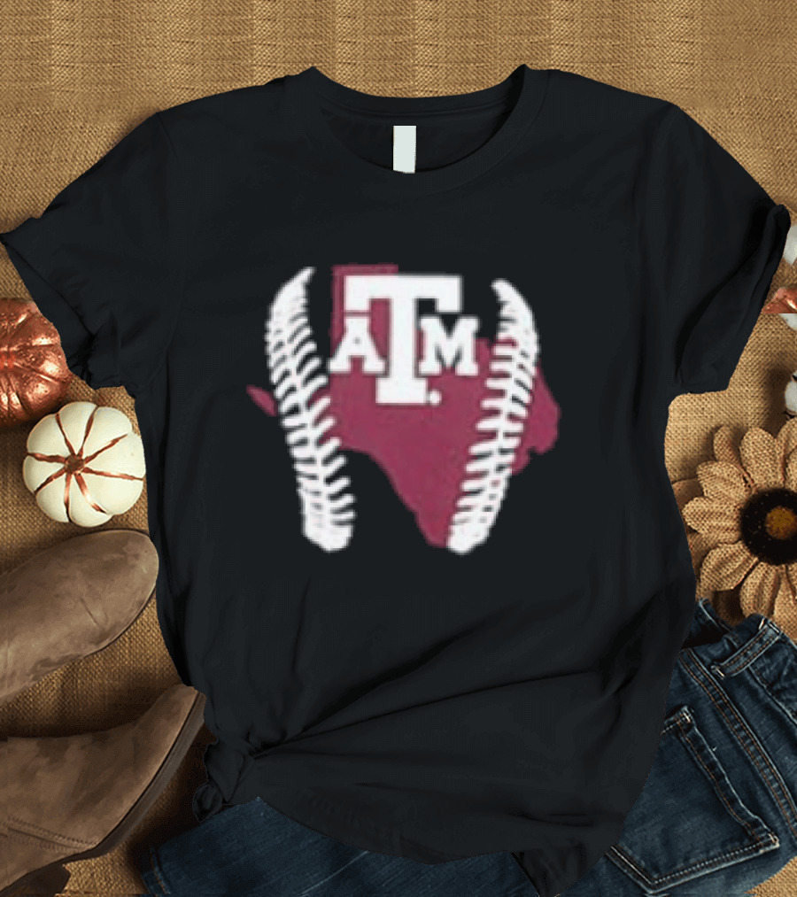 Texas A&M Aggies 2026 Baseball Icon With State Silhouette And Stitching T-Shirt