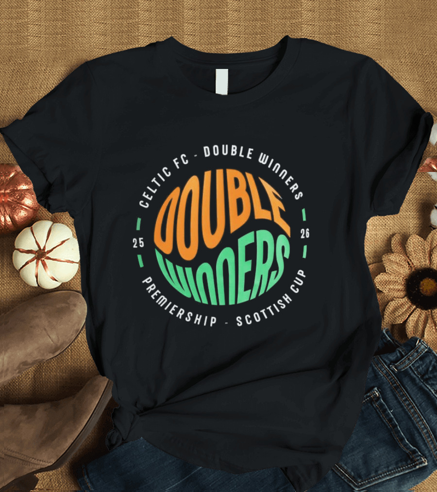 Celtic FC Double Winners 2026 Premiership Scottish Cup T-Shirt