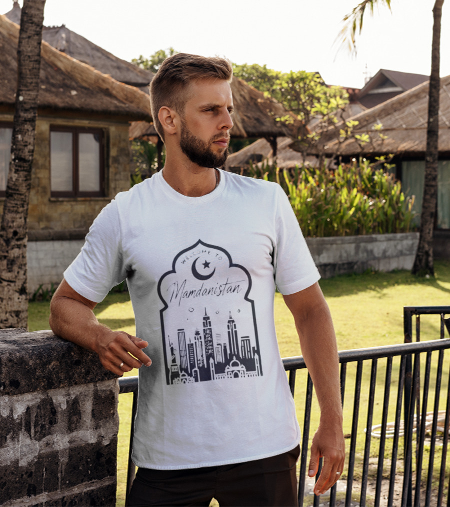 Welcome To Mamdanistan 2026 Back Skyline Crescent Star T-Shirt