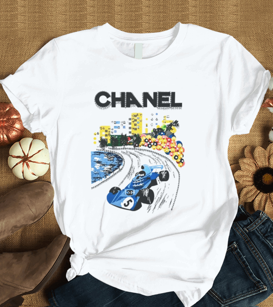 CHANEL F1 Formula Racing Car Retro Cityscape T-Shirt
