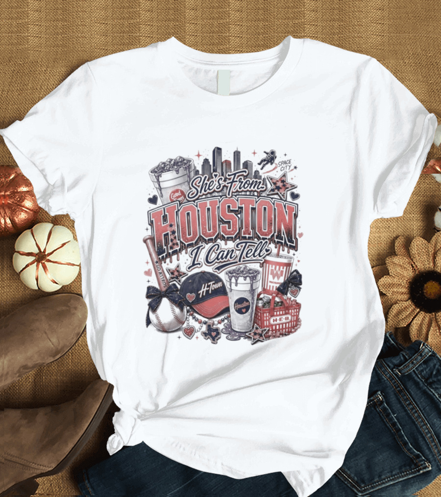 She's From Houston I Can Tell Astros Whataburger HEB Baseball Skyline T-Shirt