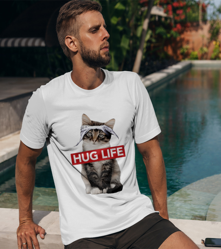 Hug Life Kitten Bandana Retro Funny Cat T-Shirt
