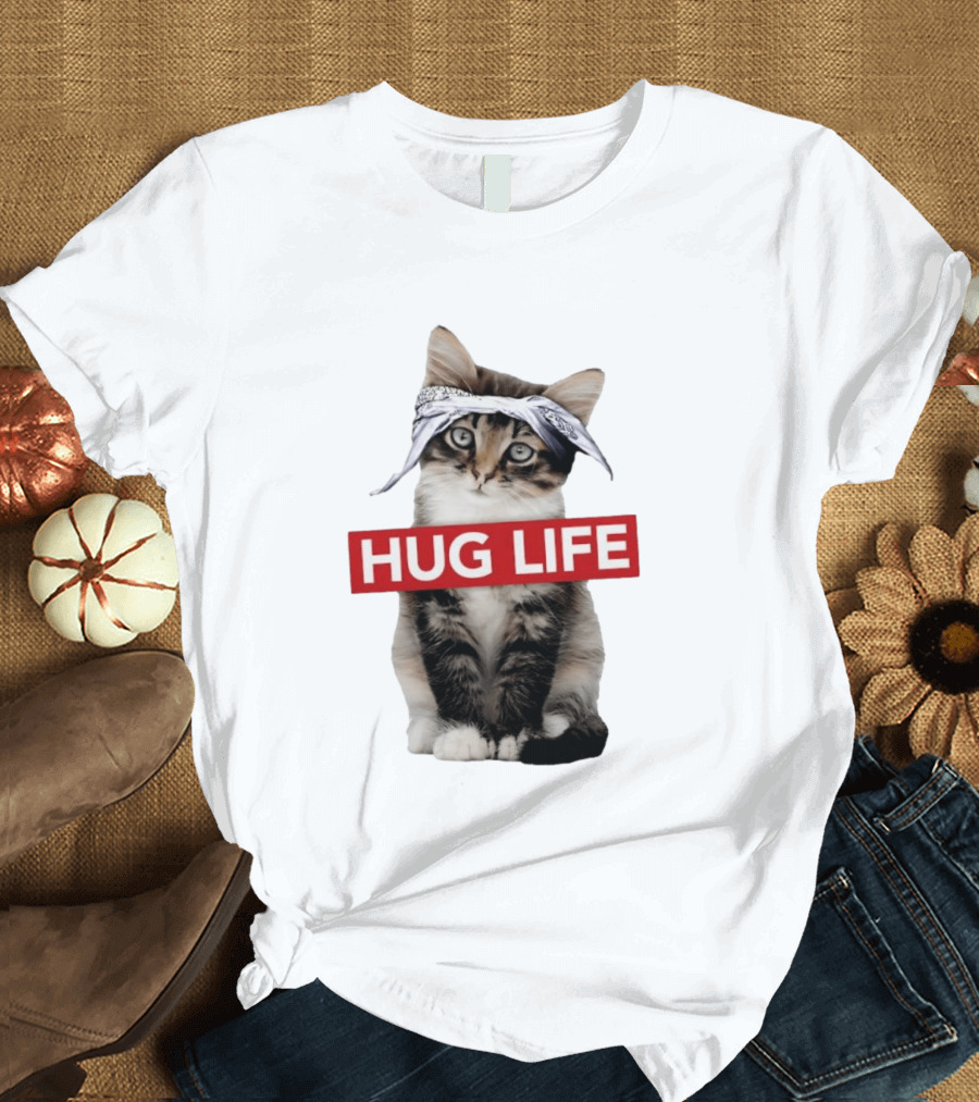 Hug Life Kitten Bandana Retro Funny Cat T-Shirt