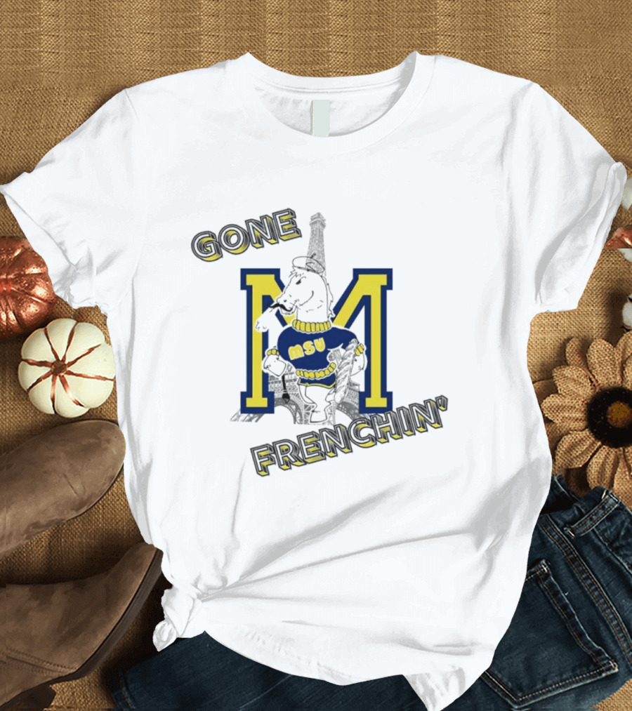 MSU Gone Frenchin' Eiffel Tower Bulldog Sweater Retro M T-Shirt