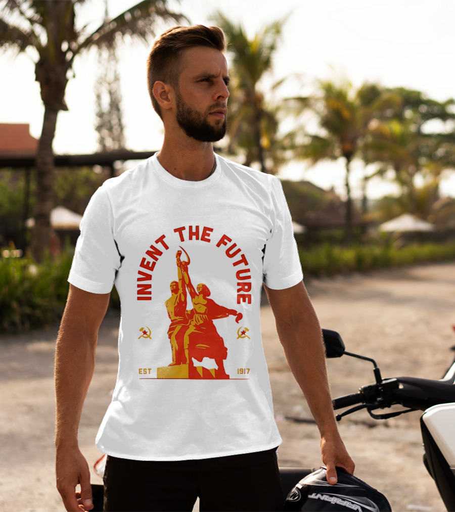 Invent The Future Est 1917 Worker And Kolkhoz Woman Statue T-Shirt
