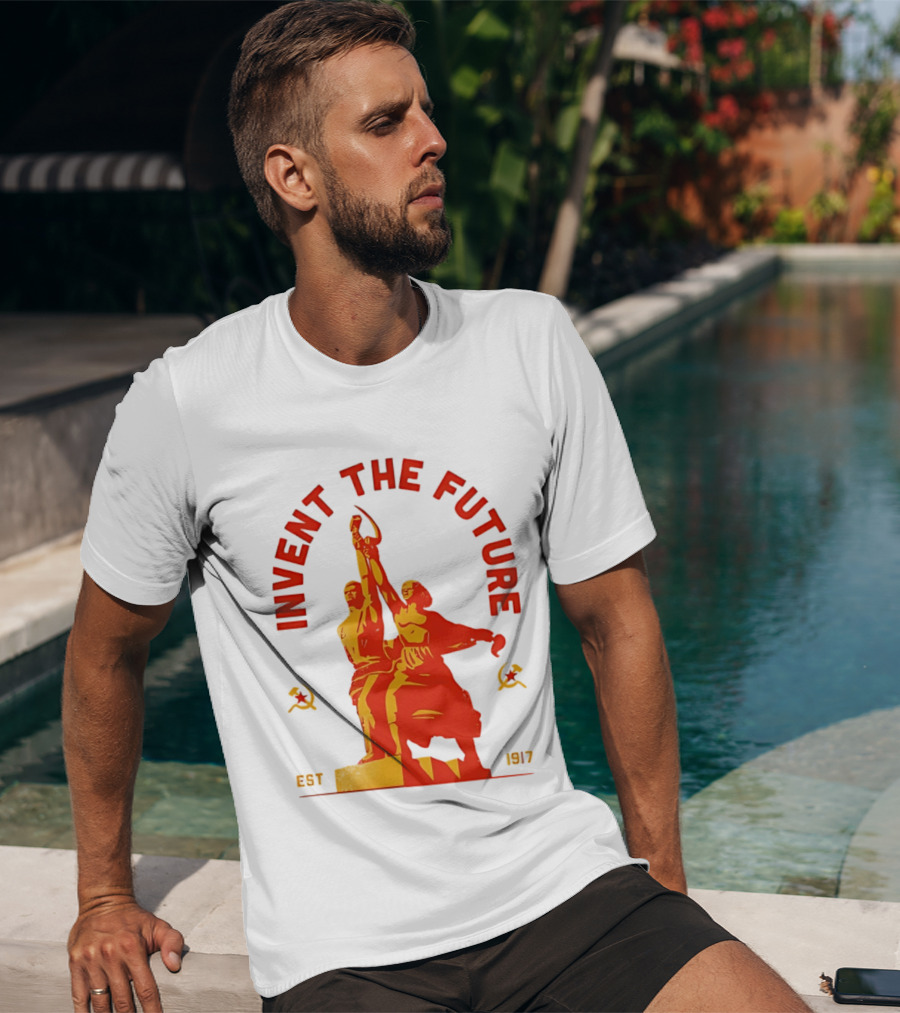Invent The Future Est 1917 Worker And Kolkhoz Woman Statue T-Shirt