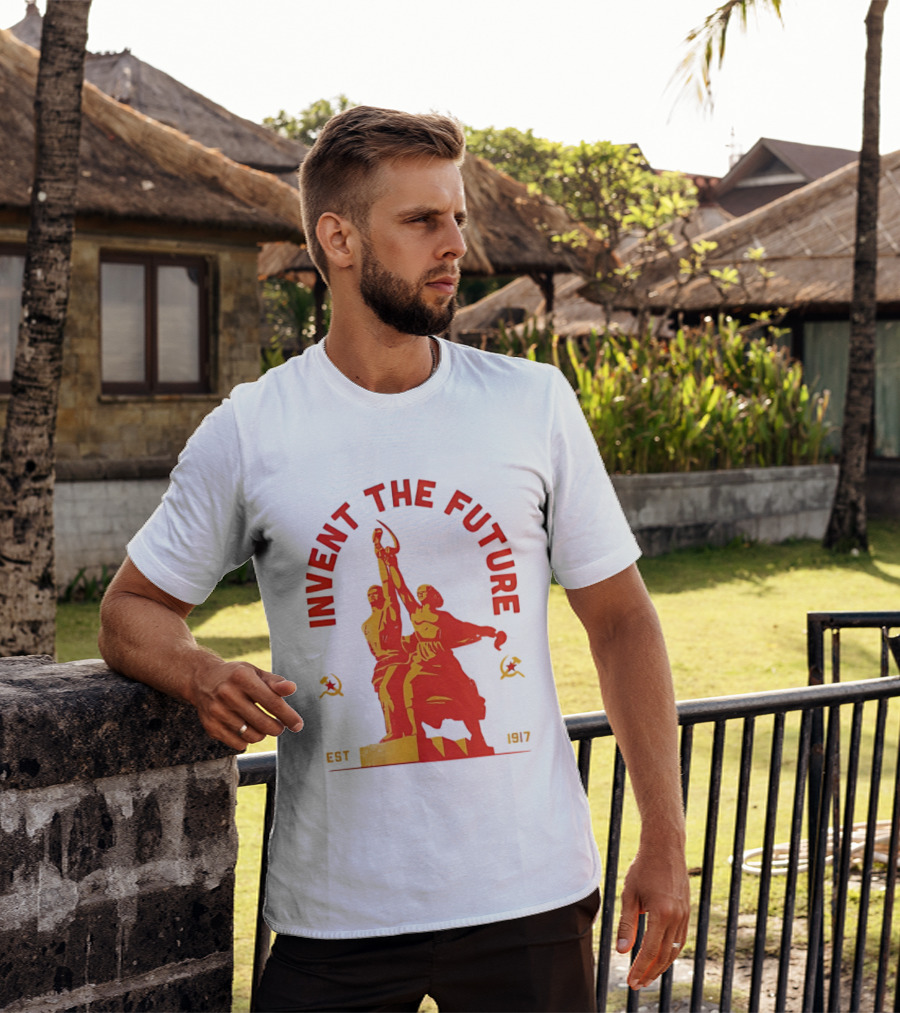 Invent The Future Est 1917 Worker And Kolkhoz Woman Statue T-Shirt