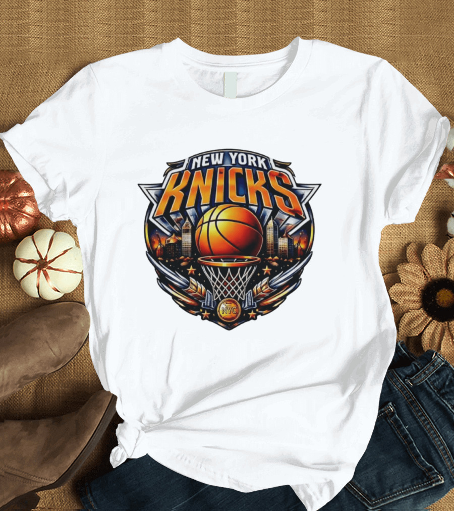 New York Knicks Basketball NYC Skyline Hoops T-Shirt