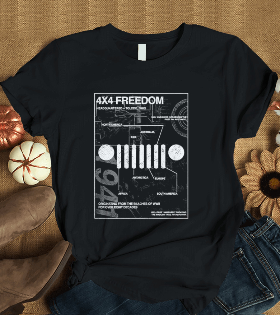 4x4 Freedom Jeep 1941 Global History Blueprint T-Shirt