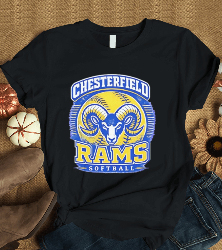 Chesterfield Rams Softball Blue And Yellow Team T-Shirt