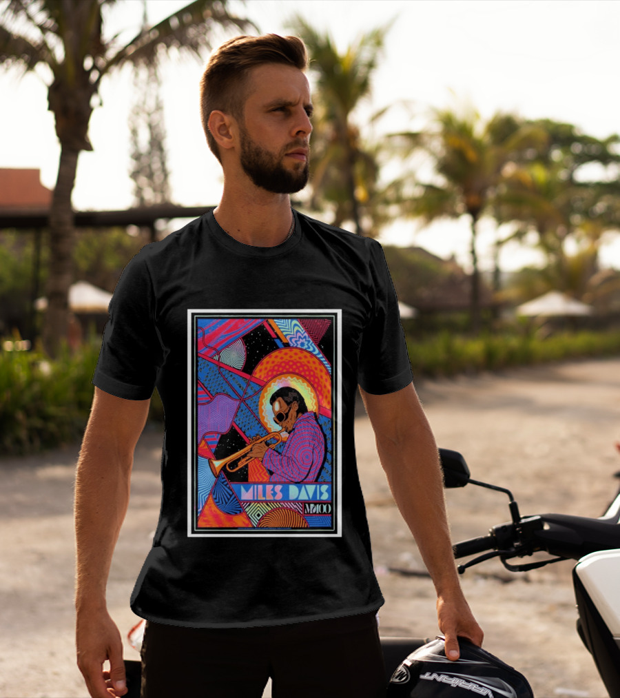 Miles Davis M100 Vibrant Foil Psychedelic Jazz Artistry Trumpet Player T-Shirt