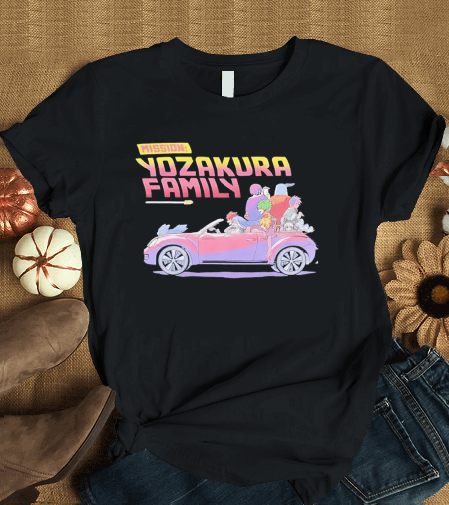 Mission Yozakura Family Anime Characters In Red Convertible Car T-Shirt
