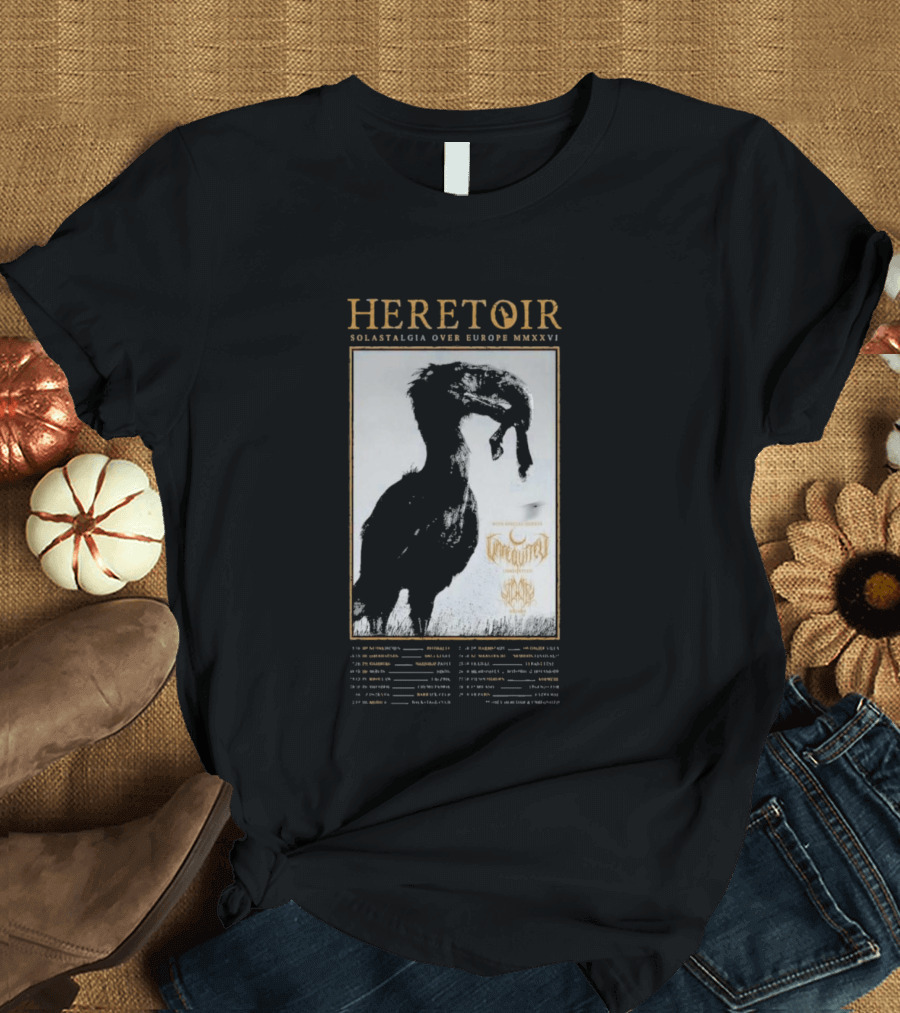 HERETOIR Solastalgia Over Europe MMXXVI Tour 2026 With Special Guests Farsot Agrypnie Black Crane T-Shirt