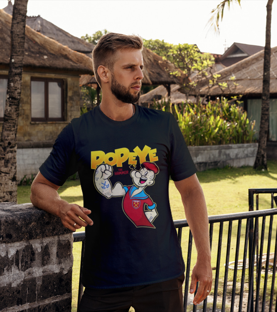 Popeye The Hammer West Ham United Crest Vintage Cartoon T-Shirt