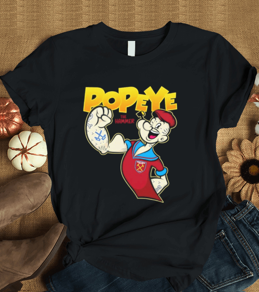 Popeye The Hammer West Ham United Crest Vintage Cartoon T-Shirt