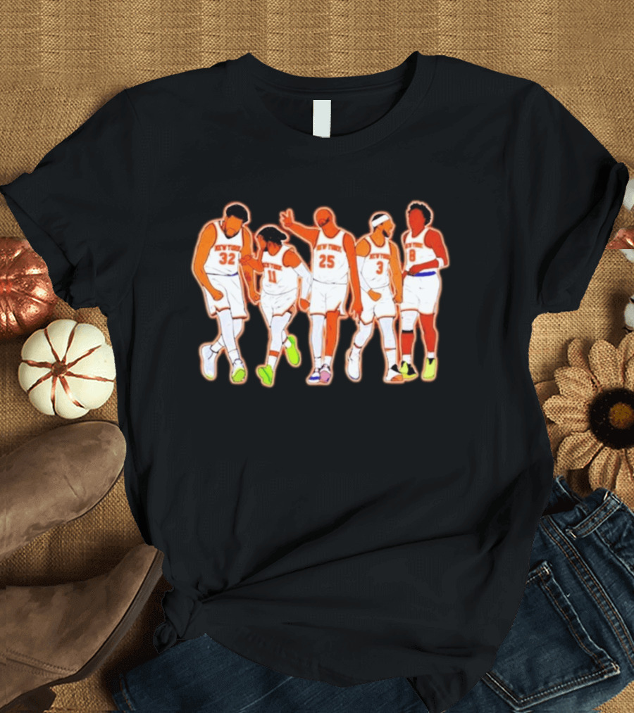 New York Knicks Karl Anthony Towns Jalen Brunson Mikal Bridges Josh Hart OG Anunoby Basketball Team Starting Five T-Shirt