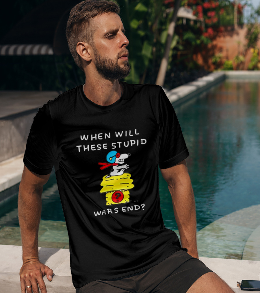 Snoopy When Will These Stupid Wars End Peanuts Woodstock Flying Ace T-Shirt