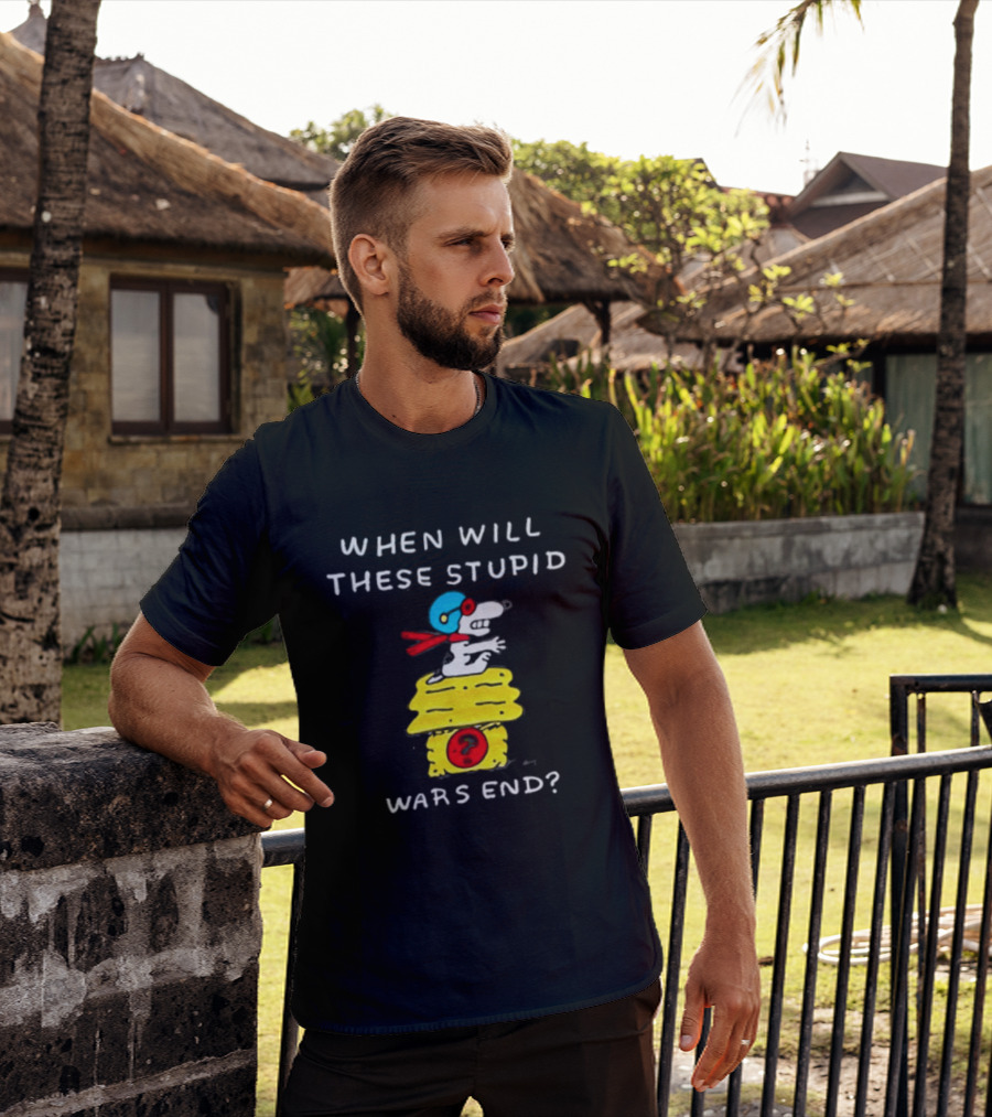 Snoopy When Will These Stupid Wars End Peanuts Woodstock Flying Ace T-Shirt