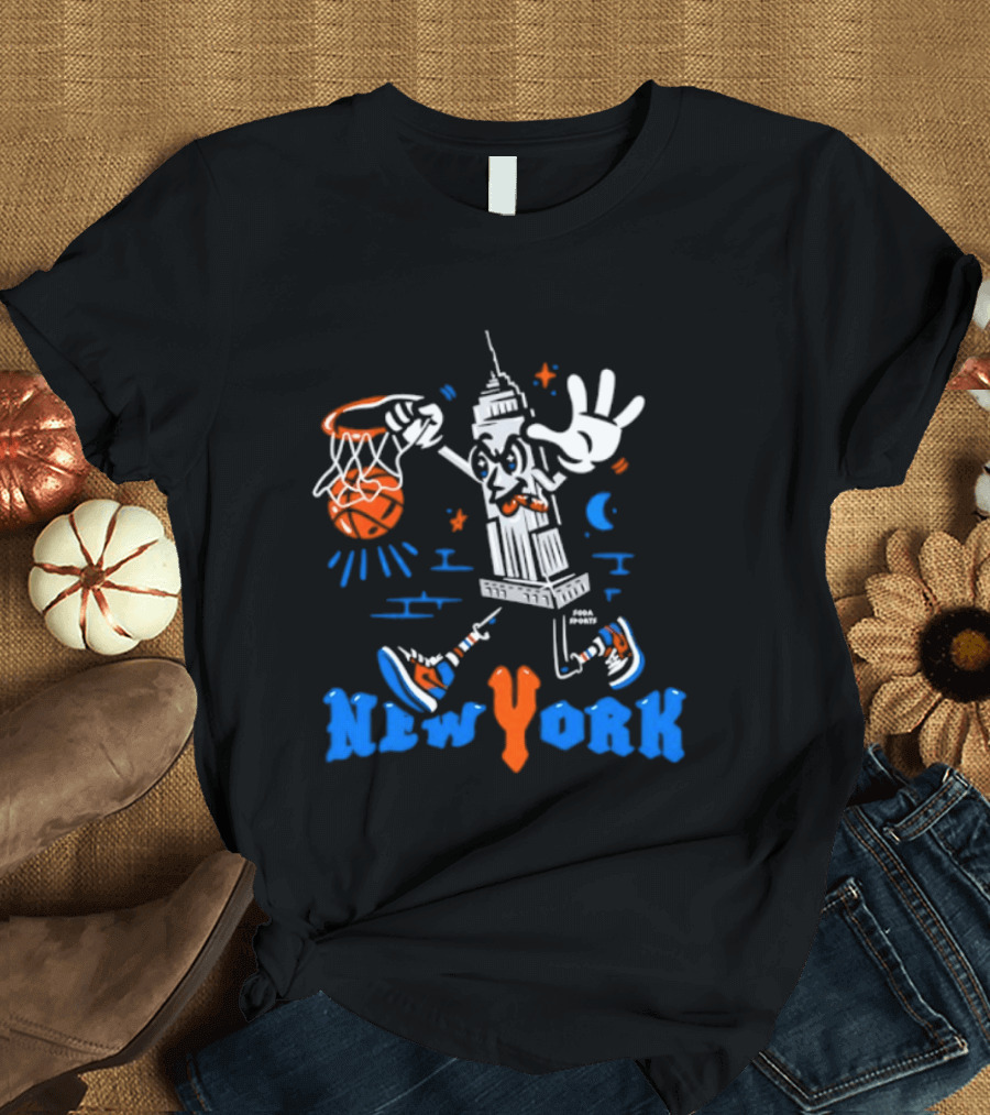New York Knicks Empire State Building With Basketball And Sneakers T-Shirt