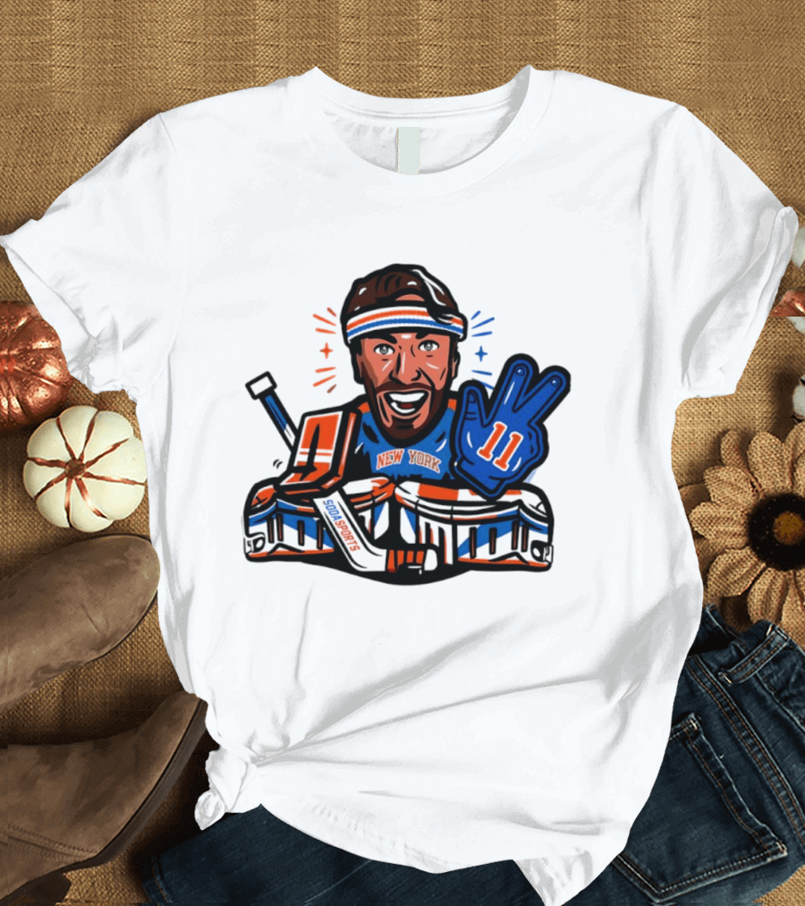 Mathew Barzal New York Islanders Hockey Illustration Player Number 13 Victory Gesture Sports Fan T-Shirt