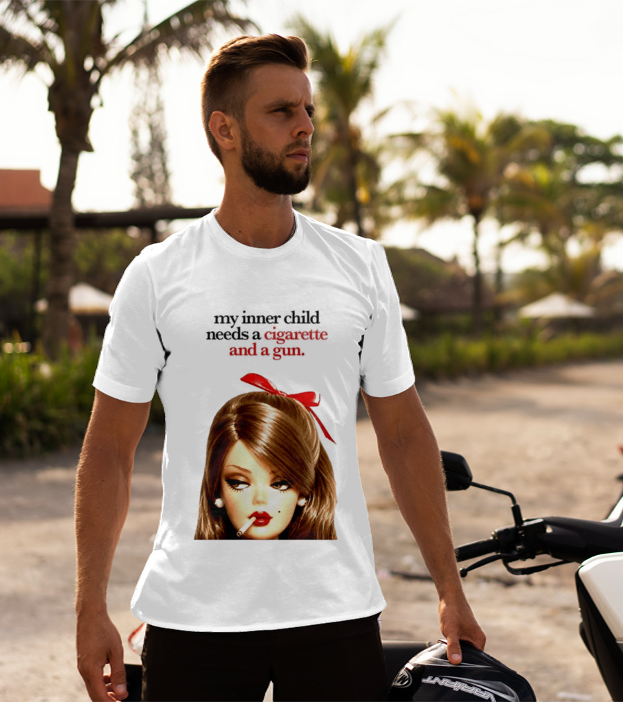 My Inner Child Needs A Cigarette And A Gun Doll Face Red Bow T-Shirt