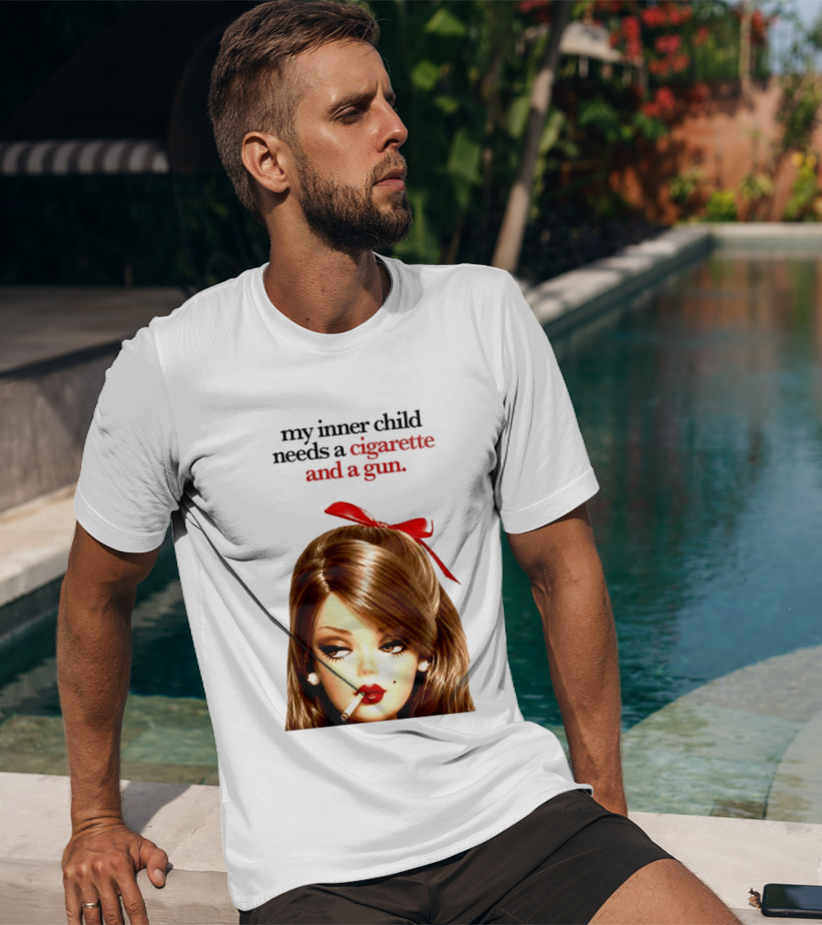 My Inner Child Needs A Cigarette And A Gun Doll Face Red Bow T-Shirt