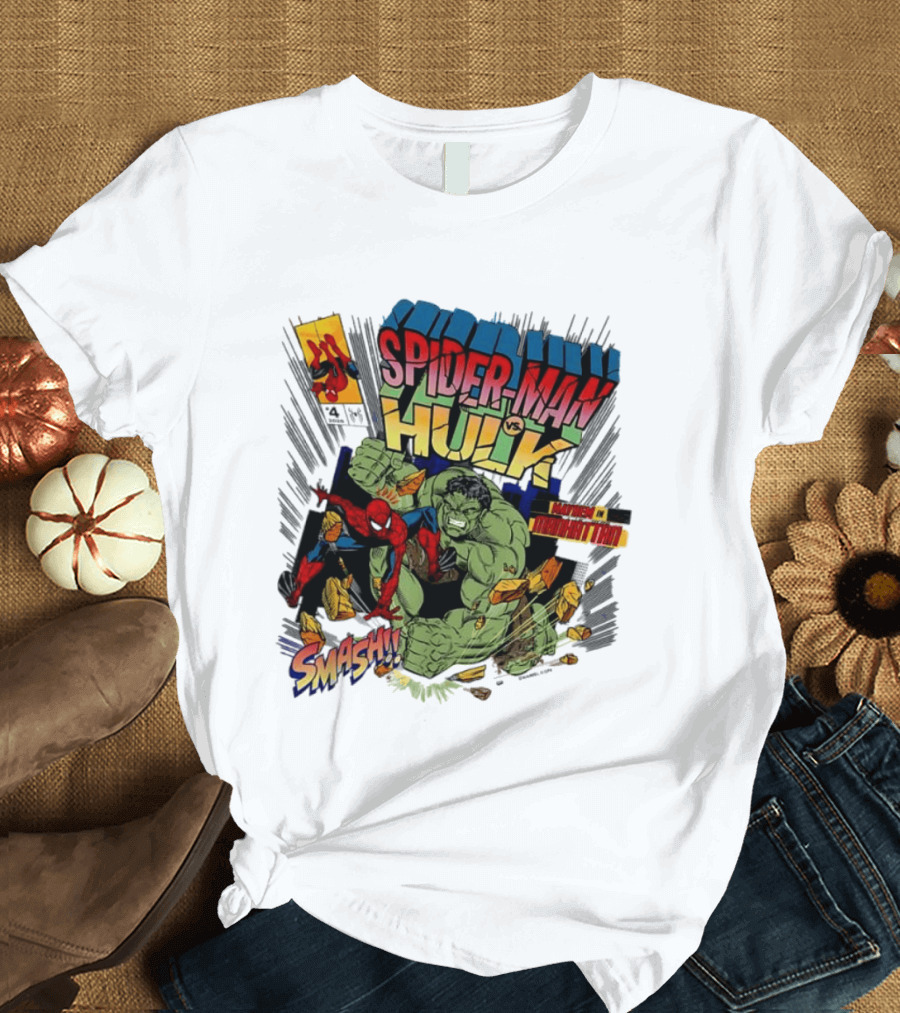Spider Man Vs Hulk Mayhem Manhattan Marvel Smash 2026 Comic T-Shirt