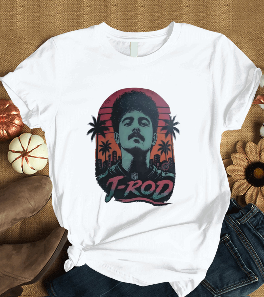 J ROD Miami Dolphins Vaporwave Aesthetic Neon Lights NFL T-Shirt