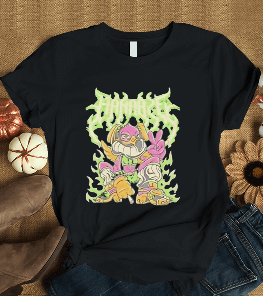 HAMMBRIK Chill Dog Flaming Peace Pose T-Shirt