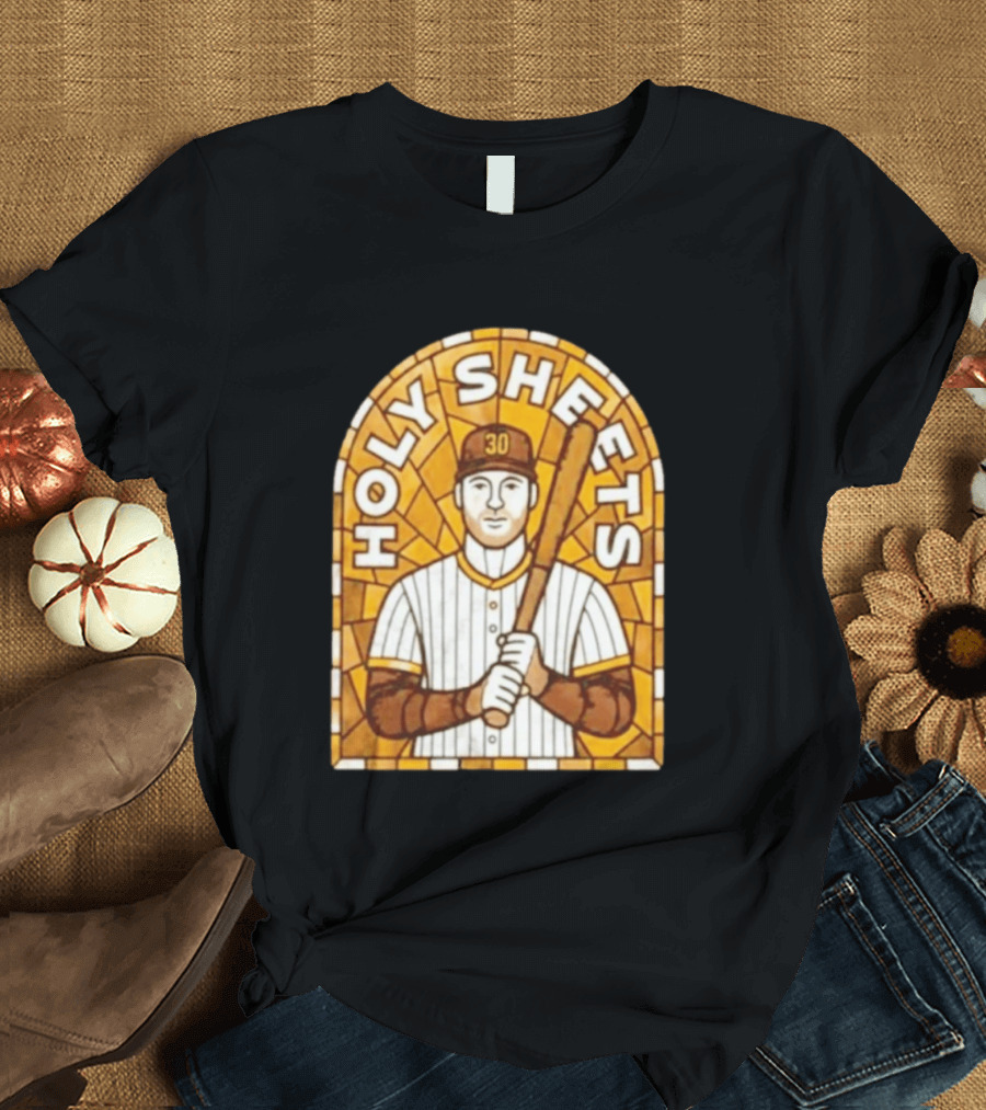 Holy Sheets Baseball Player Holding Bat 30 Stained Glass T-Shirt