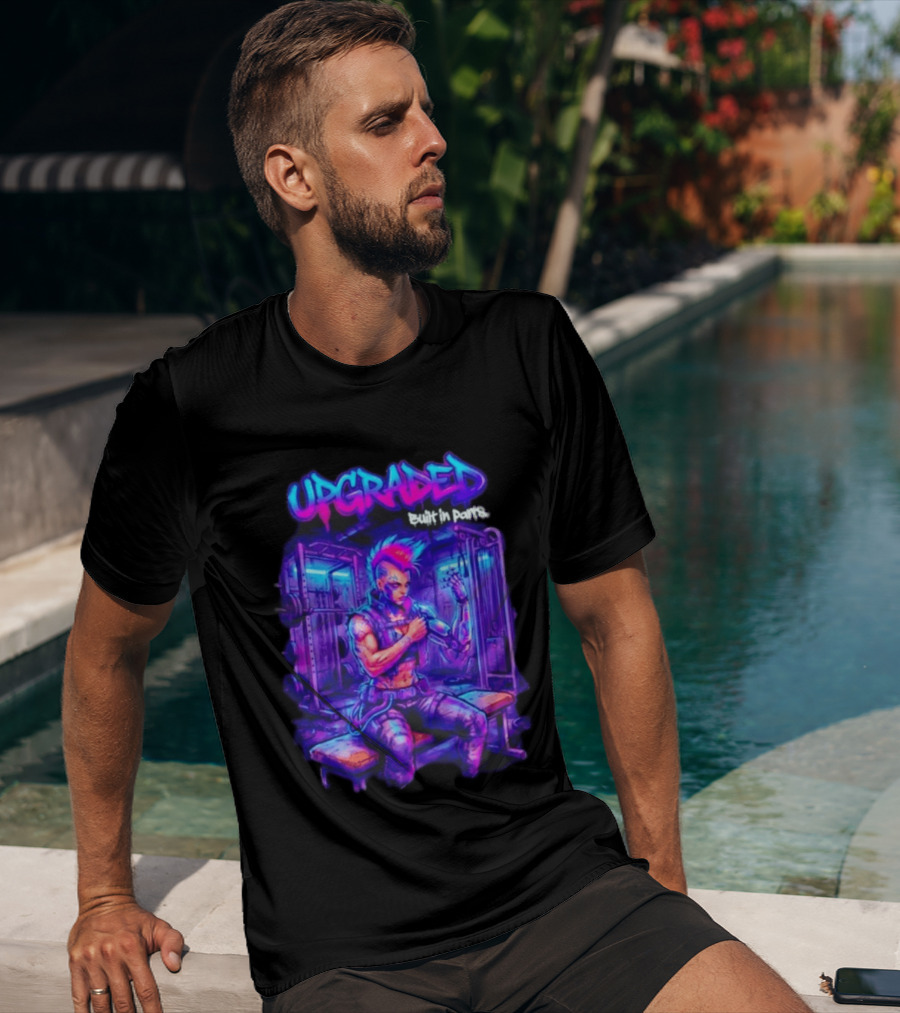 Upgraded Cyberpunk Girl Built In Parts Neon Gym Aesthetic T-Shirt