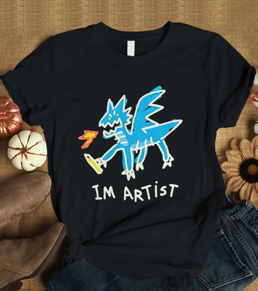 IM Artist Dragon Blue Winged Creature Fire Brush T-Shirt