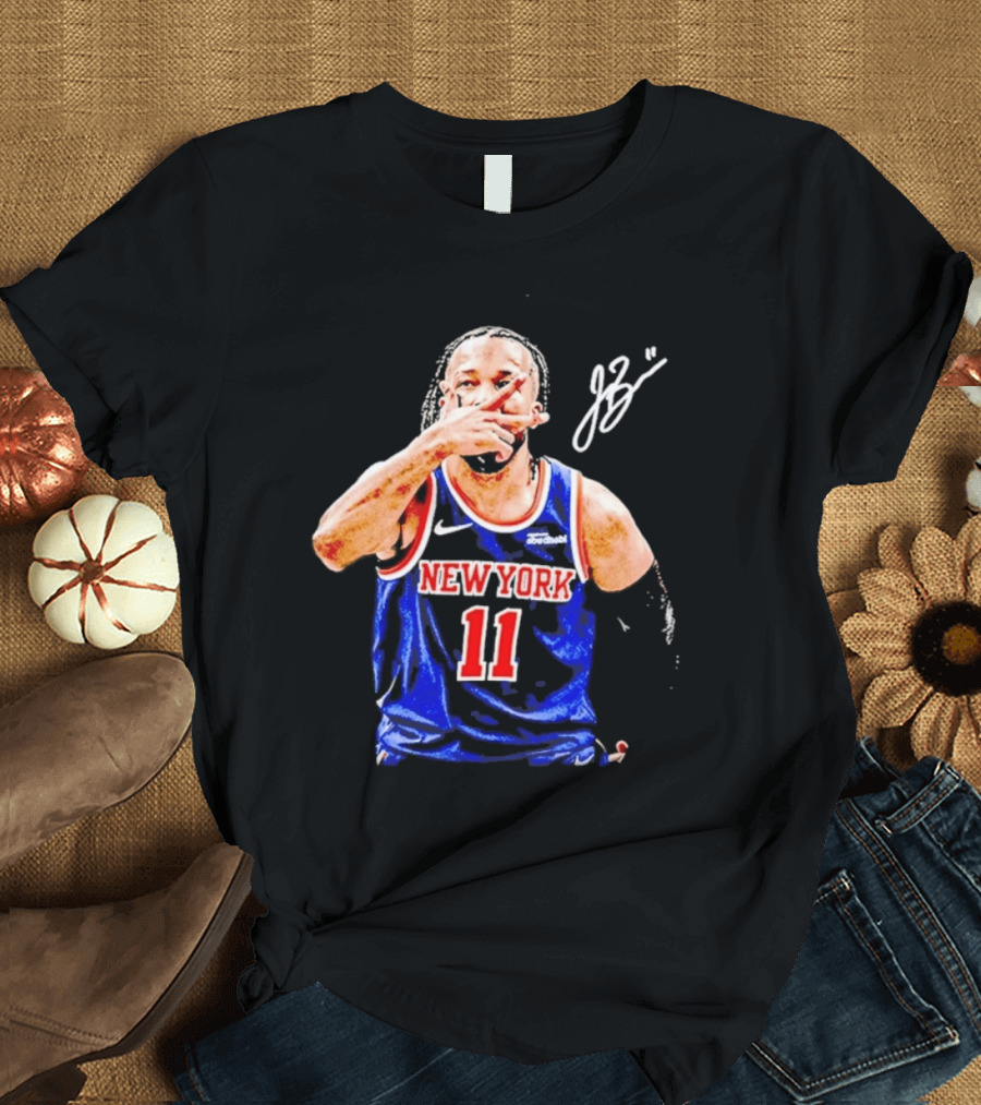 Jalen Brunson New York Knicks 11 JB Basketball Celebration Blue T-Shirt