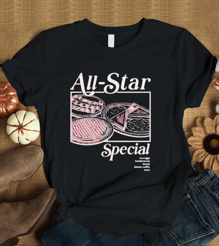 All Star Special Breakfast Two Eggs Hashbrowns Bacon Waffle Toast T-Shirt