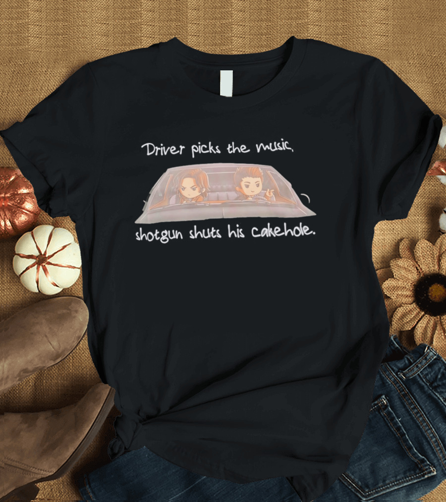 Supernatural Chibi Dean Sam Impala Driver Picks The Music Shotgun Shuts His Cakehole T-Shirt