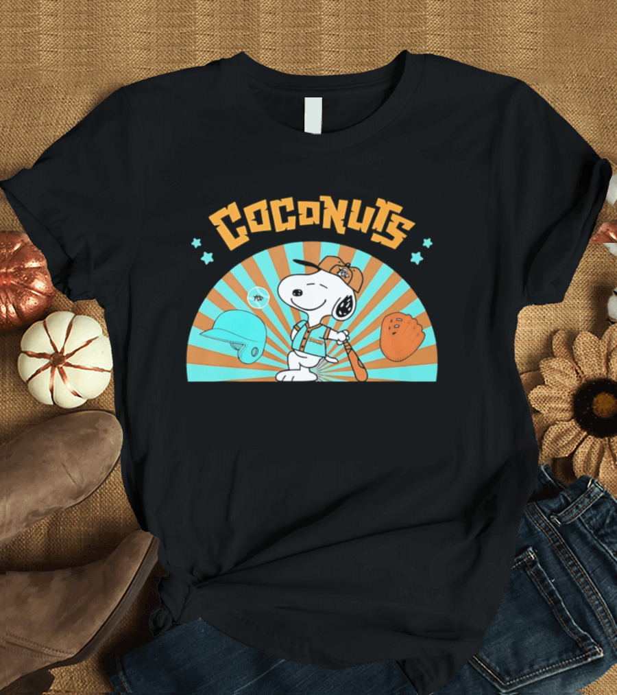 Snoopy Coconuts Baseball Player Cartoon Dog Peanuts Charlie Brown T-Shirt
