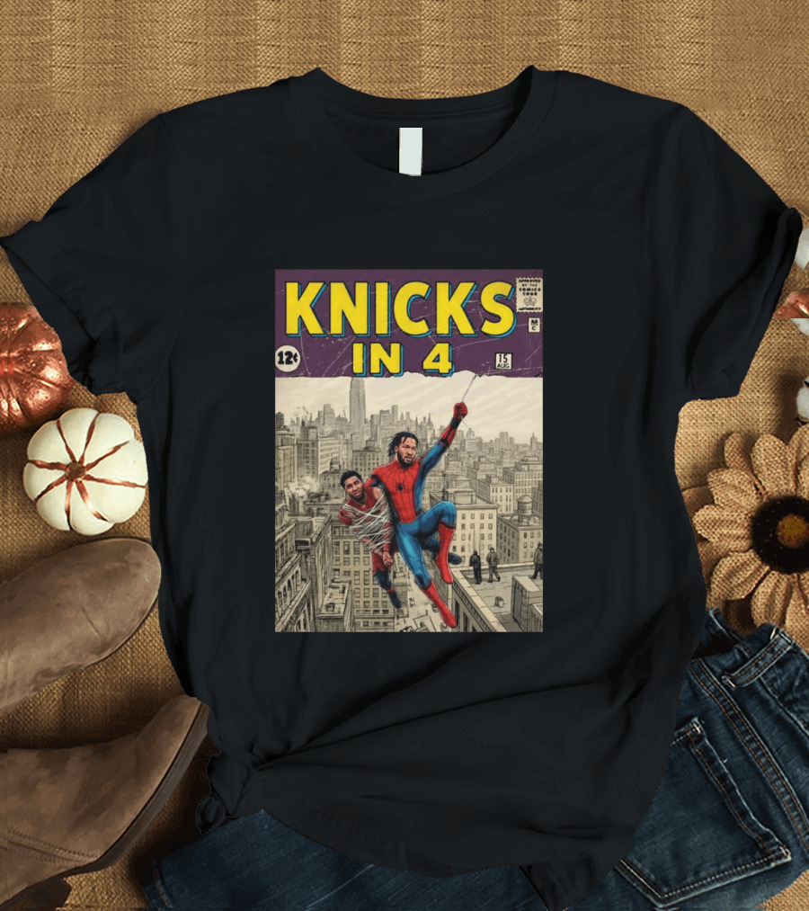 Knicks In 4 Jalen Brunson Spider Man Cover T-Shirt