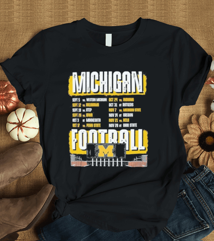 Michigan Football Big Ten Conference Schedule Ann Arbor Stadium Route Eateries And Landmarks T-Shirt