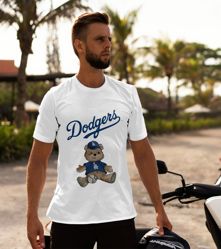 Los Angeles Dodgers Teddy Bear With Baseball And Dodgers LA Cap T-Shirt