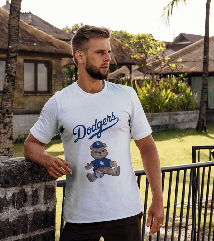 Los Angeles Dodgers Teddy Bear With Baseball And Dodgers LA Cap T-Shirt